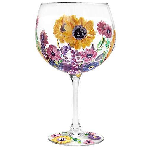Hand Painted Sunflower Gin Glass by Lynsey Johnstone