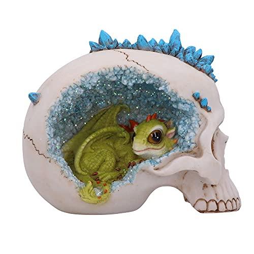 Crystal Cave Small Green Dragon Hiding within a Crystal Skull By Nemesis Now