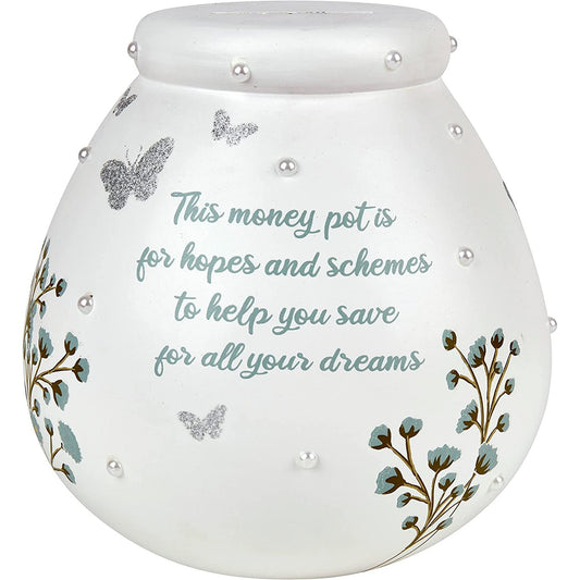 Pot Of Dreams Blooming Flower & Pearl Pattern Money Pot Smash To Open