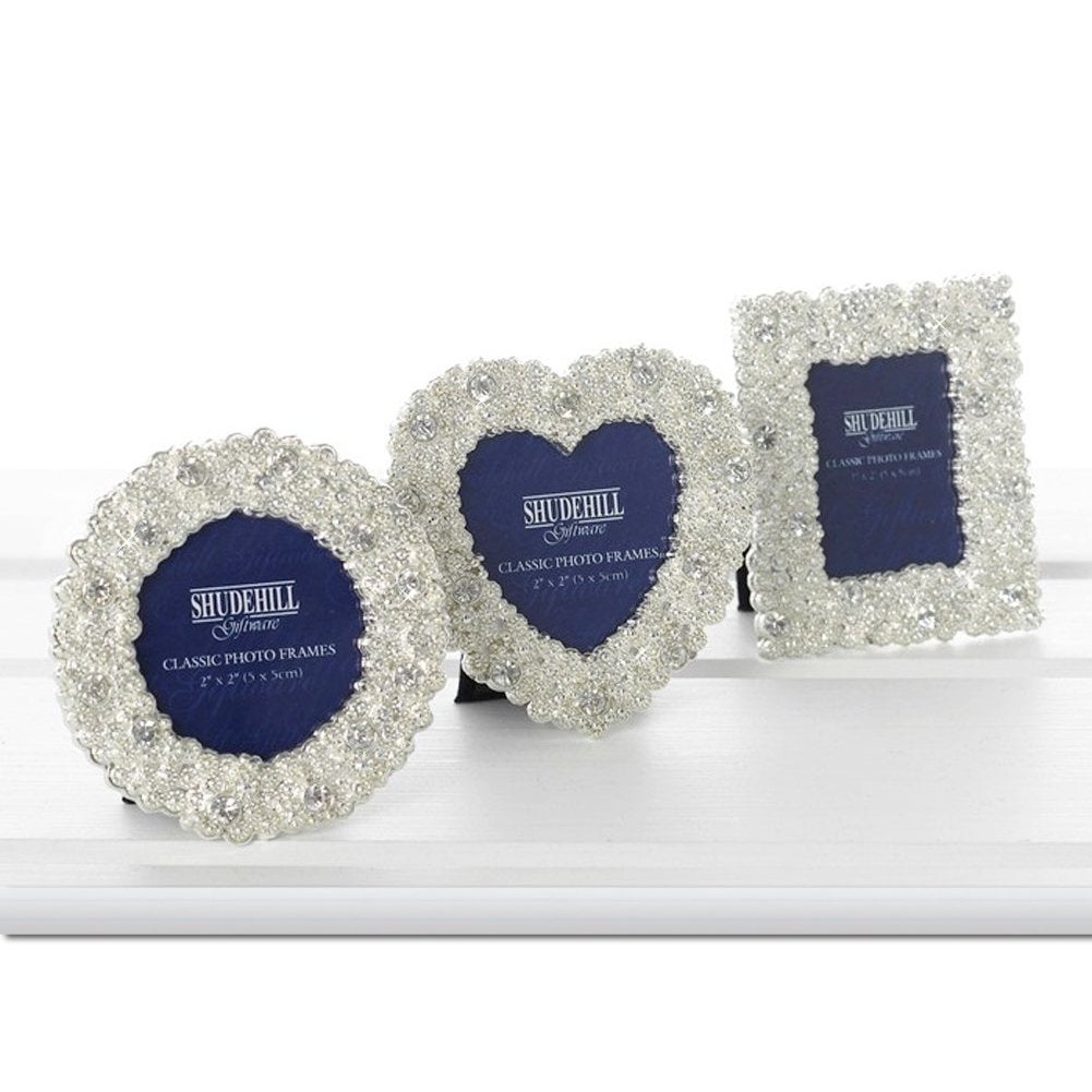 Set Of 3 Diamanté Silver Mini Photo Frames