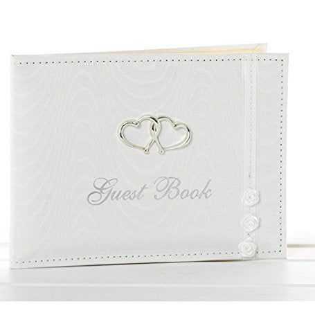 White Wedding Guest Book With Entwined Hearts