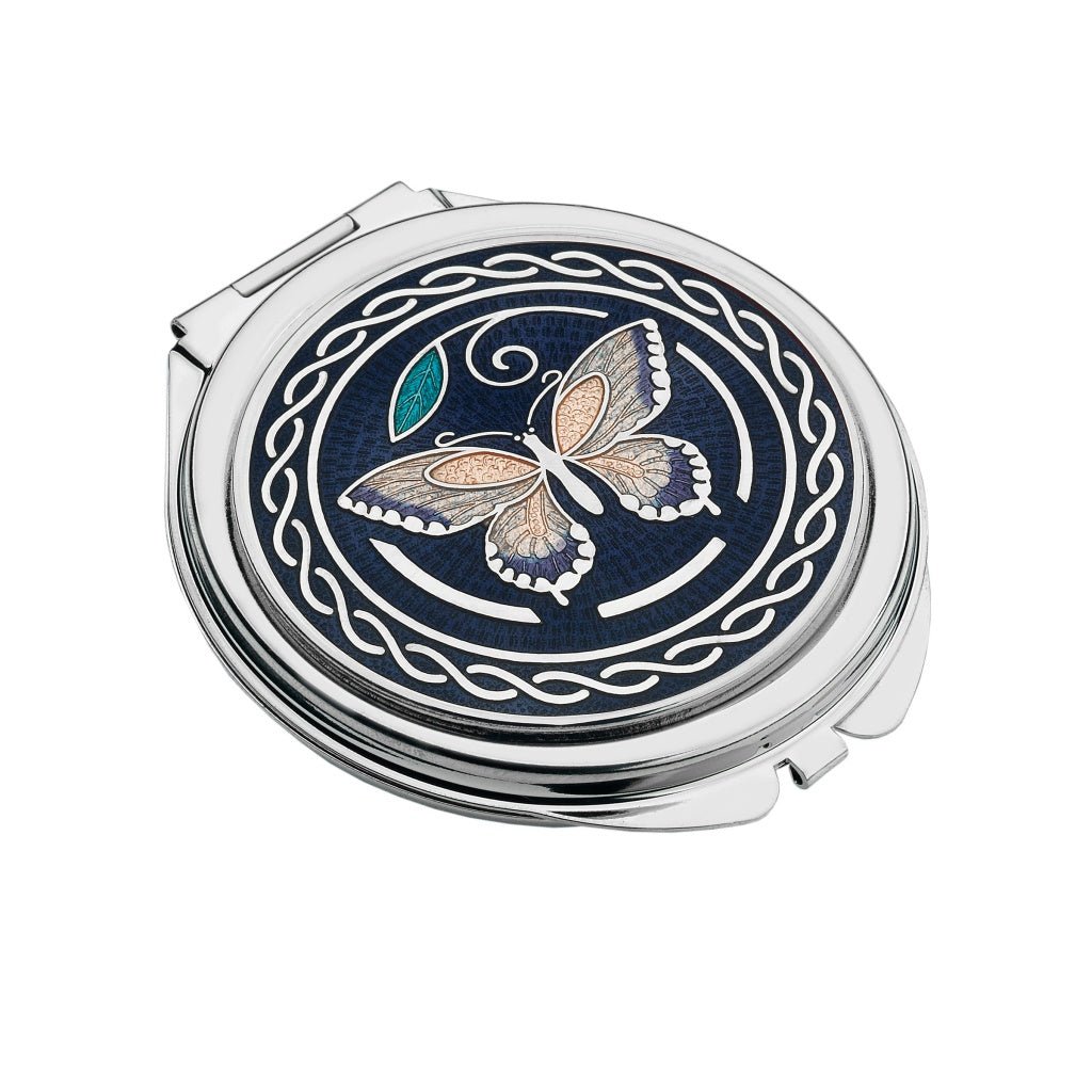 Compact Mirror Enamelled Butterfly Design In Purple & Lilac - Present Days