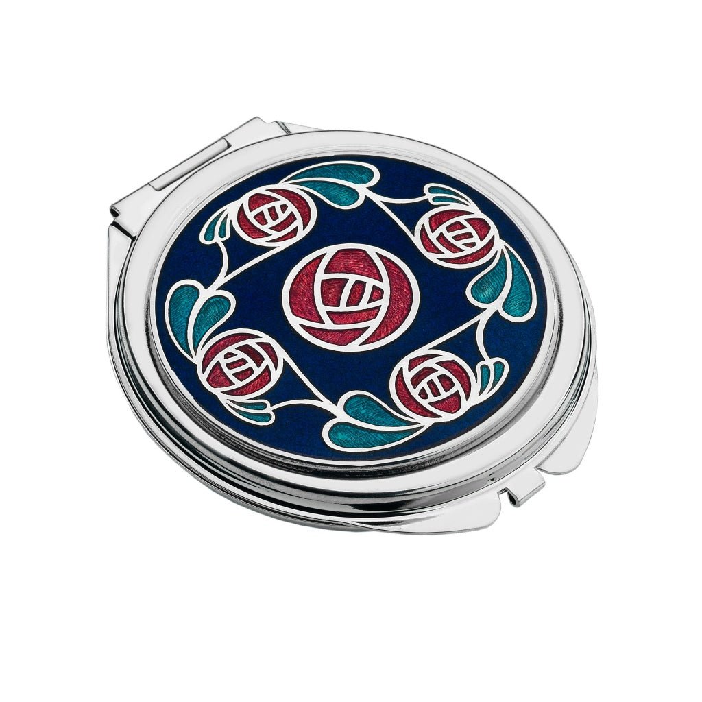 Compact Mirror Rennie Mackintosh Enamelled Red & Blue Rose Design