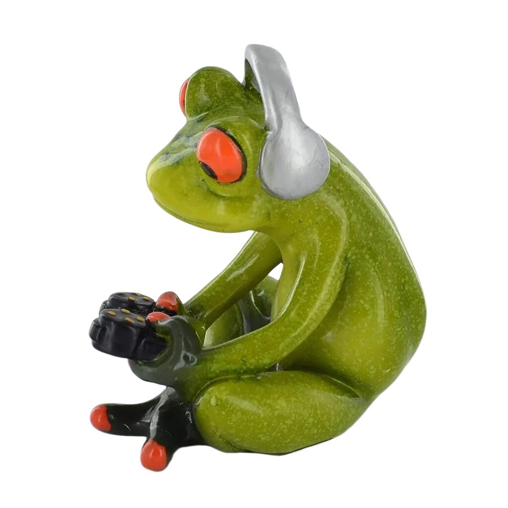 Comical Frog Super Gamer, Gamer Frog Resin Figurine