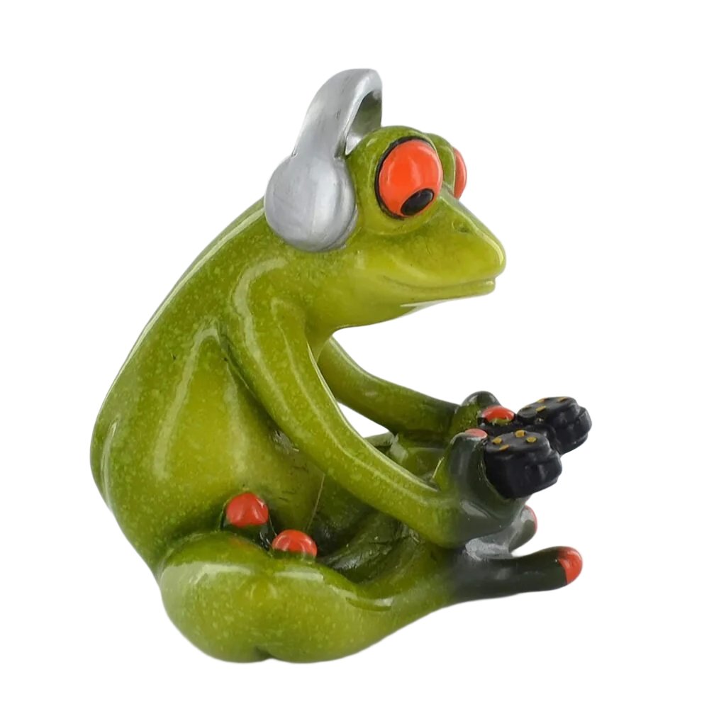 Comical Frog Super Gamer, Gamer Frog Resin Figurine