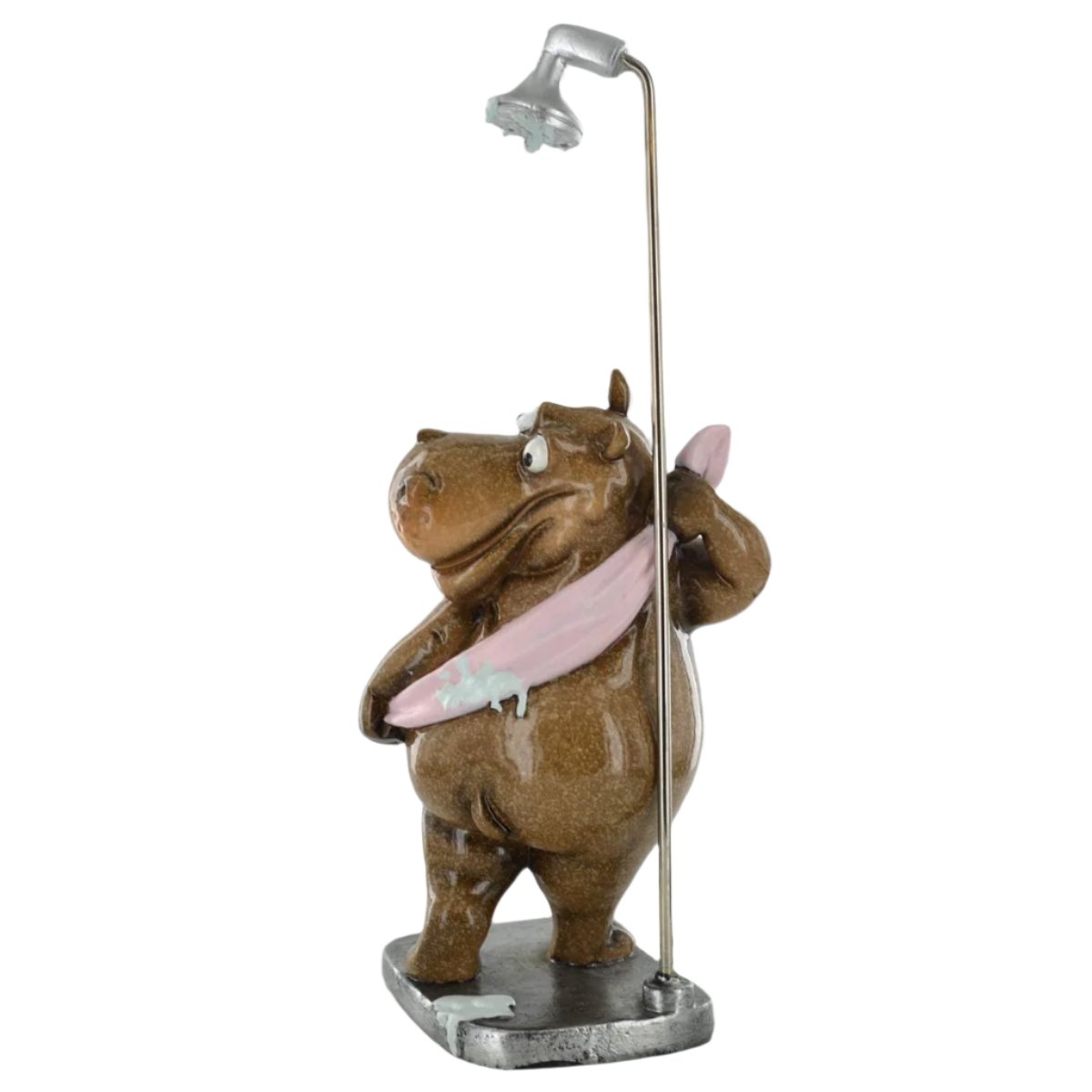Comical Hippo Showering Small Resin Figurine