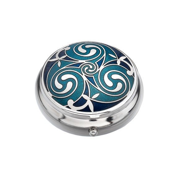 Celtic Blue Triskele Design Enamel & Silver Plated Pill Box