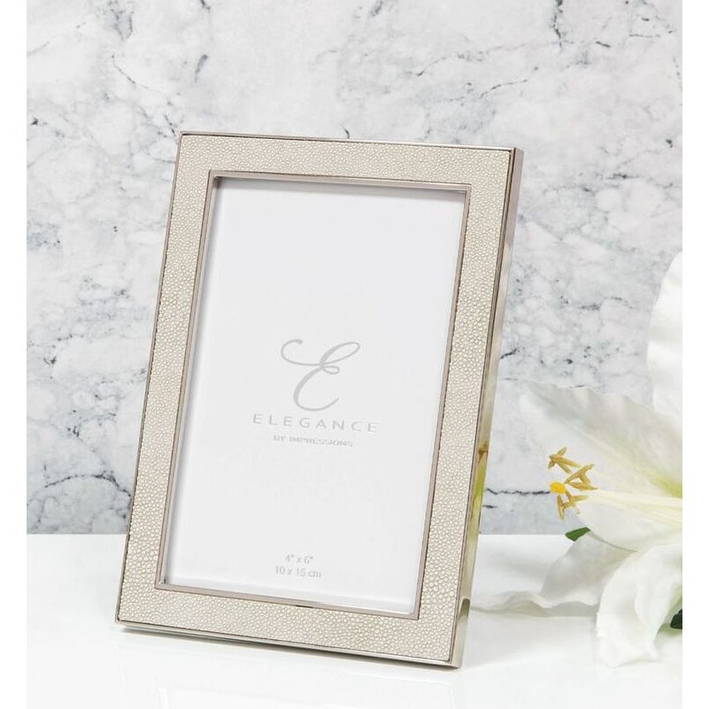 Elegance Nickel Plated Cream Faux Shagreen 4 x 6 Frame