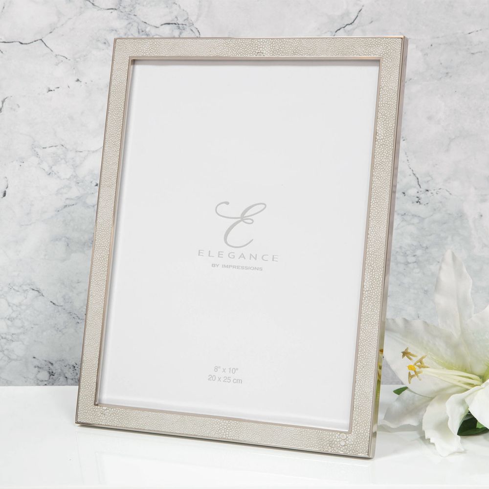 Elegance Nickel Plated Cream Faux Shagreen 8 x 10 Frame