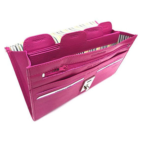 Leather Lockable Travel Wallet & Passport Holder In Pink