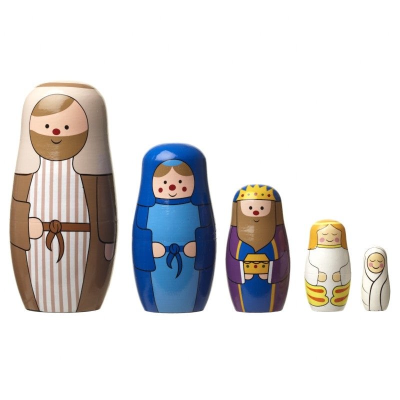 Nativity Wooden Russian Dolls Set 5 Pieces Nesting Dolls