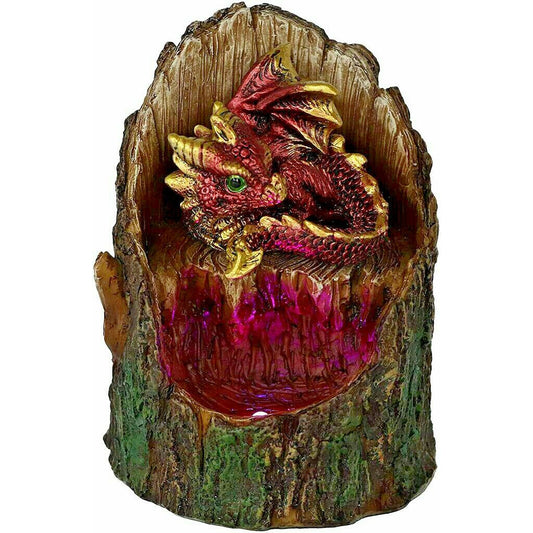Red Dragon Arboreal Hatchling in Tree Trunk Light Up Figurine