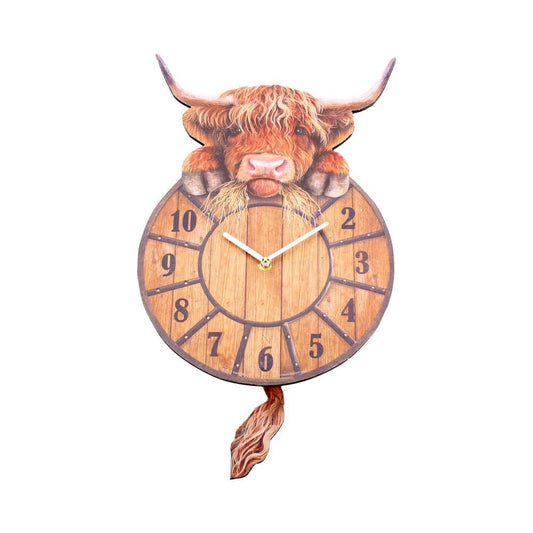 Highland Tickin' Cow Pendulum Wall Clock By Nemesis Now