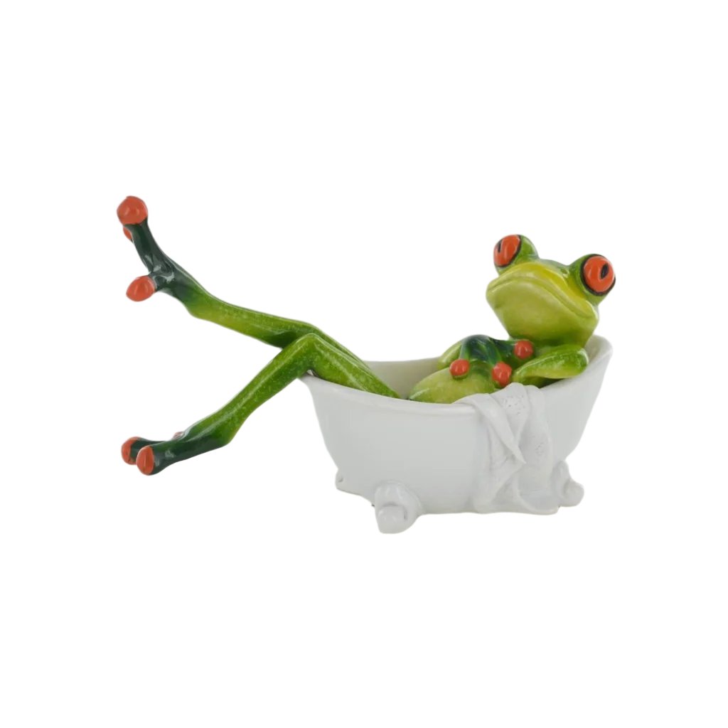 Comical Frogs In Bath Tub Small Resin Figurine