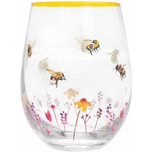 Stemless Gin Cocktail Glass Tumbler Decorated With Busy Bees