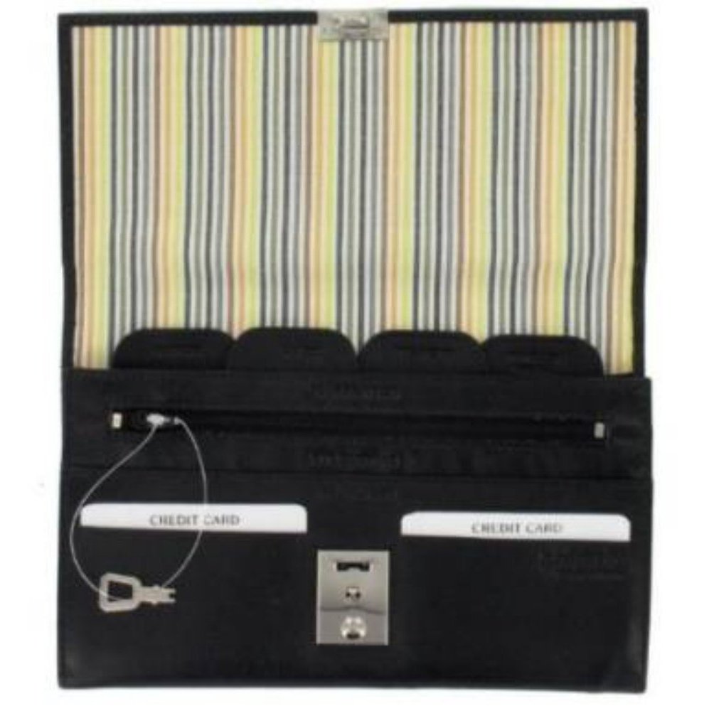 Leather Lockable Travel Wallet & Passport Holder In Black - Present Days
