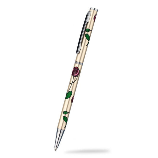 Champagne Mackintosh Rose & Stem Design Slimline Ballpoint Pen