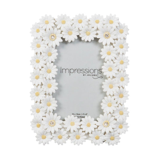 White Floral Daisy Photo Frame With Crystal Detail 4 x 6 Photo