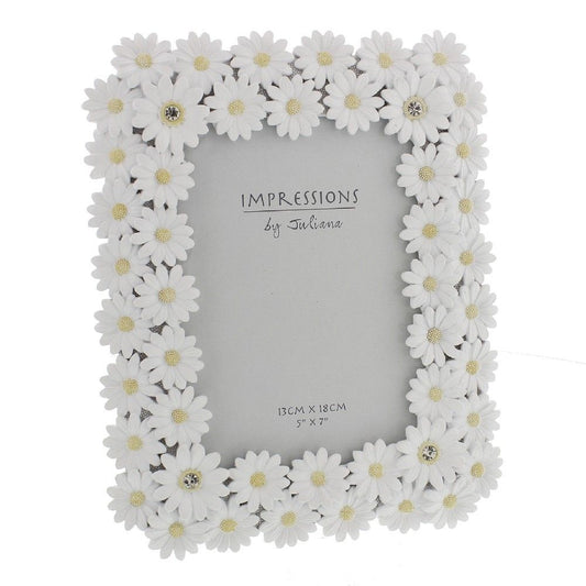 White Floral Daisy Photo Frame With Crystal Detail 5 x 7 Photo
