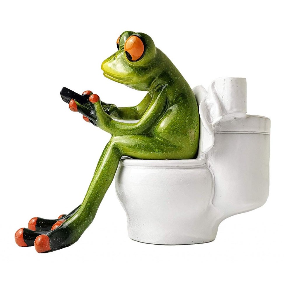 Comical Frogs On The Toilet Small Resin Figurine