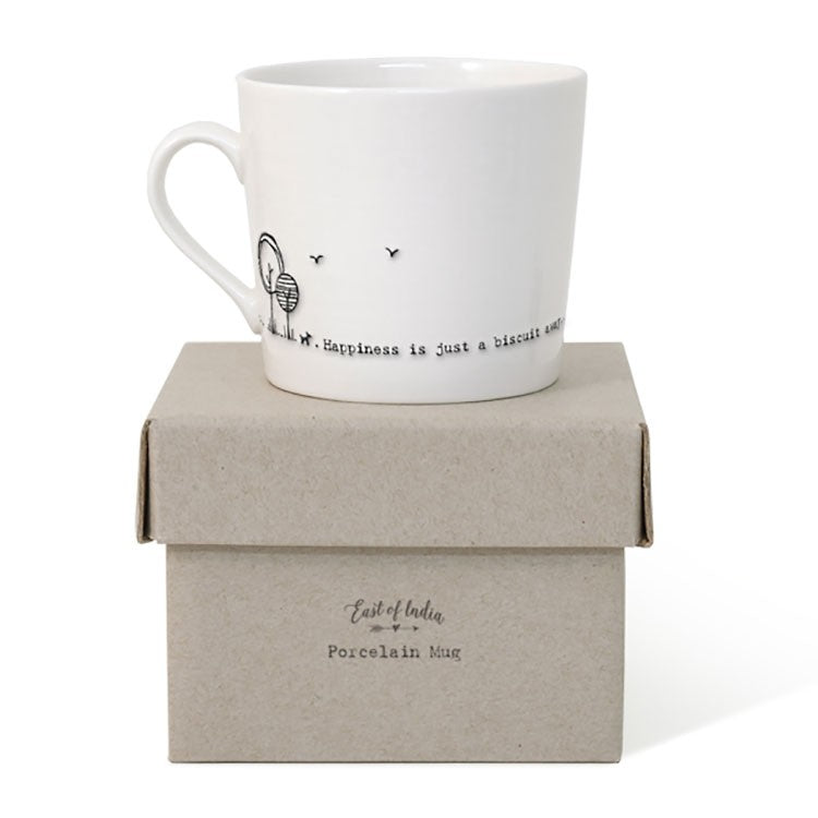 East of India Wobbly Porcelain Mug Happiness Is Just A Biscuit Away