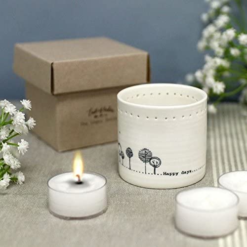 East of India Porcelain Tea Light Holder Happy Days