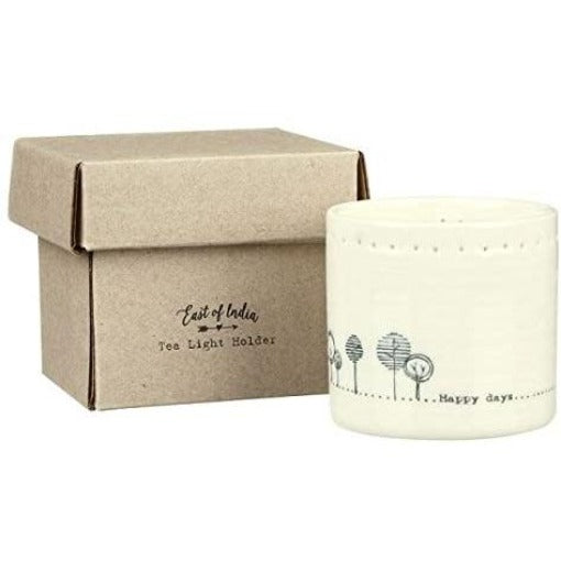 East of India Porcelain Tea Light Holder Happy Days
