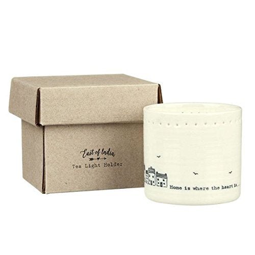 East of India Porcelain Tea Light Holder Home Is Where The Heart Is