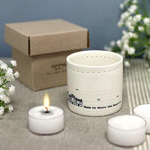 East of India Porcelain Tea Light Holder Home Is Where The Heart Is