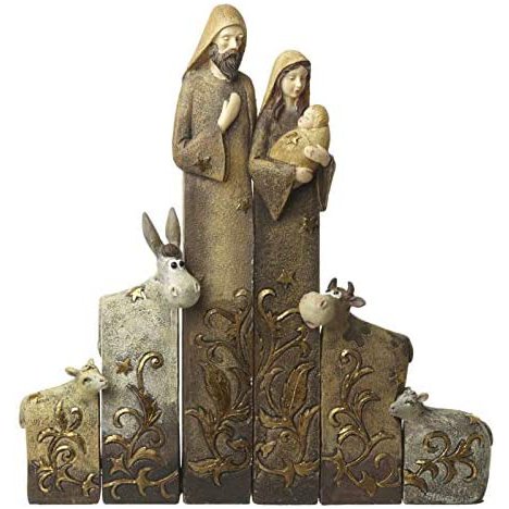 Christmas Decoration Nativity Set - Mary, Jesus, Joseph, Cow, Donkey & 2 Sheep