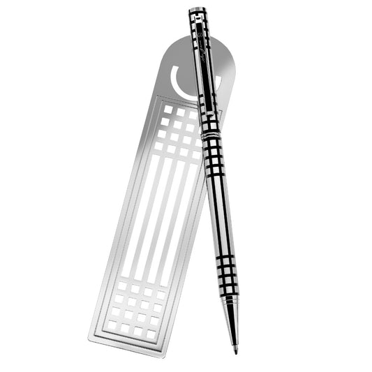 Ballpoint Pen and Bookmark Set Mackintosh Silver Lattice Design in Presentation Box