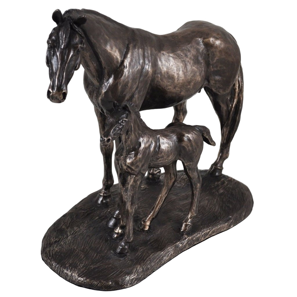 Horse Figure Signed Harriet Glen Cold Cast Bronze Mare & Foal - Present Days
