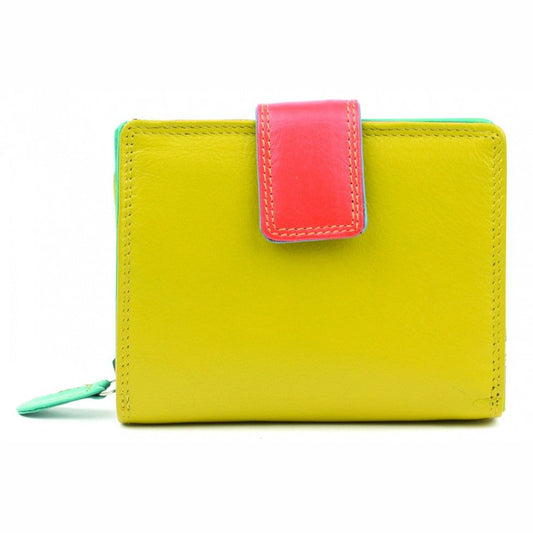 Leather Compact Purse Tab Closure In Pacific Colours