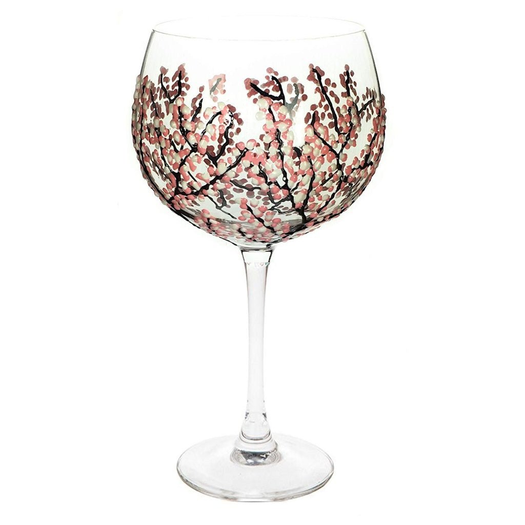 Sunny By Sue Hand Decorated Pink & White Blossom Gin Glass