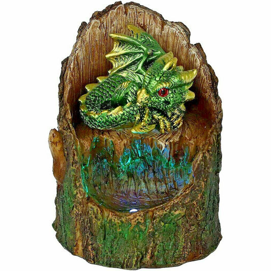 Green Dragon Arboreal Hatchling in Tree Trunk Light Up Figurine