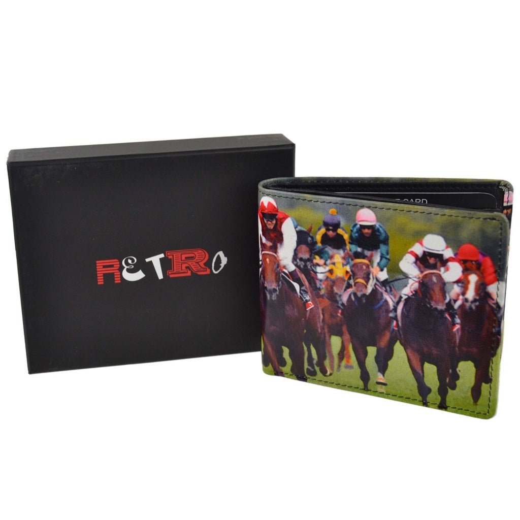 Golunski Retro Gents Leather Card Wallet with Horse Racing Design - Present Days