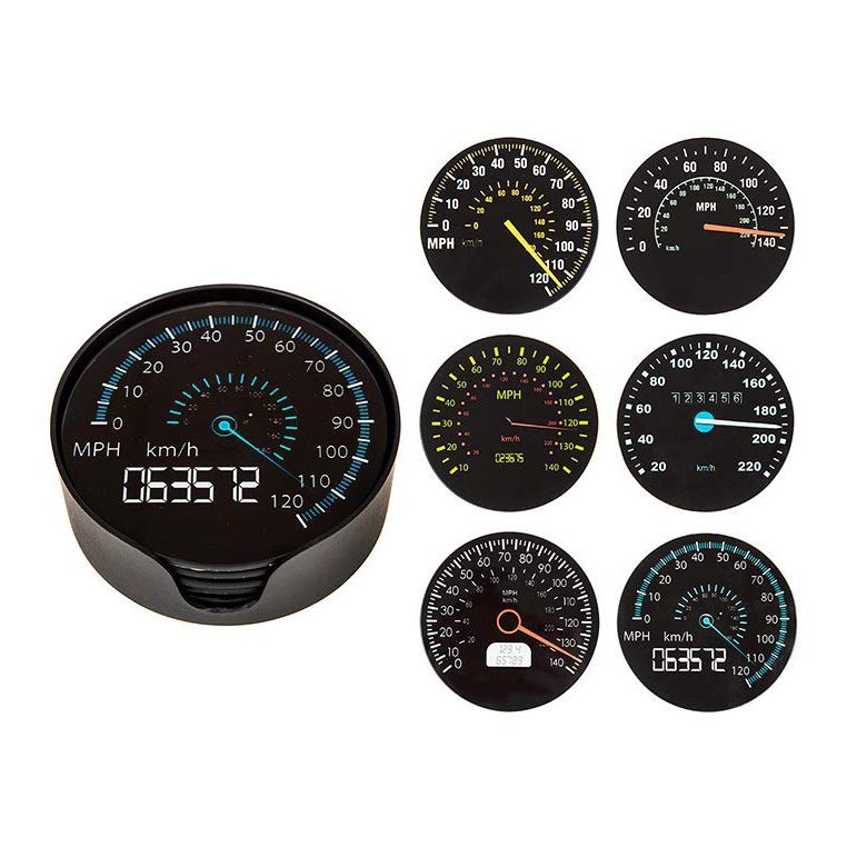 Speedometer Glass Drink Coasters Set of 6