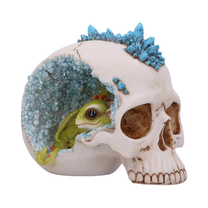 Crystal Cave Small Green Dragon Hiding within a Crystal Skull By Nemesis Now