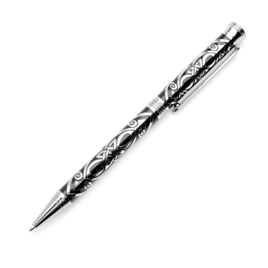 Black & Silver Celtic Spear Design Etch Metal Pen