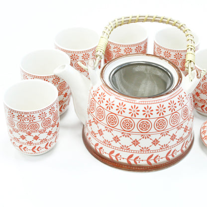 Ceramic Teapot & 6 Cups Set Herbal Tea Pot Set With Strainer