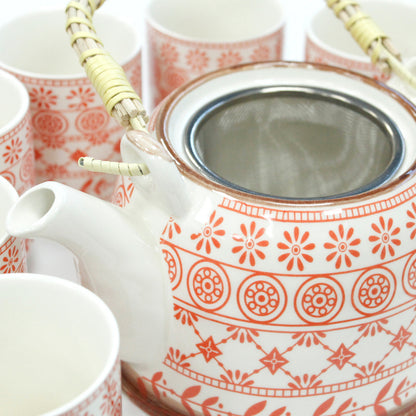 Ceramic Teapot & 6 Cups Set Herbal Tea Pot Set With Strainer