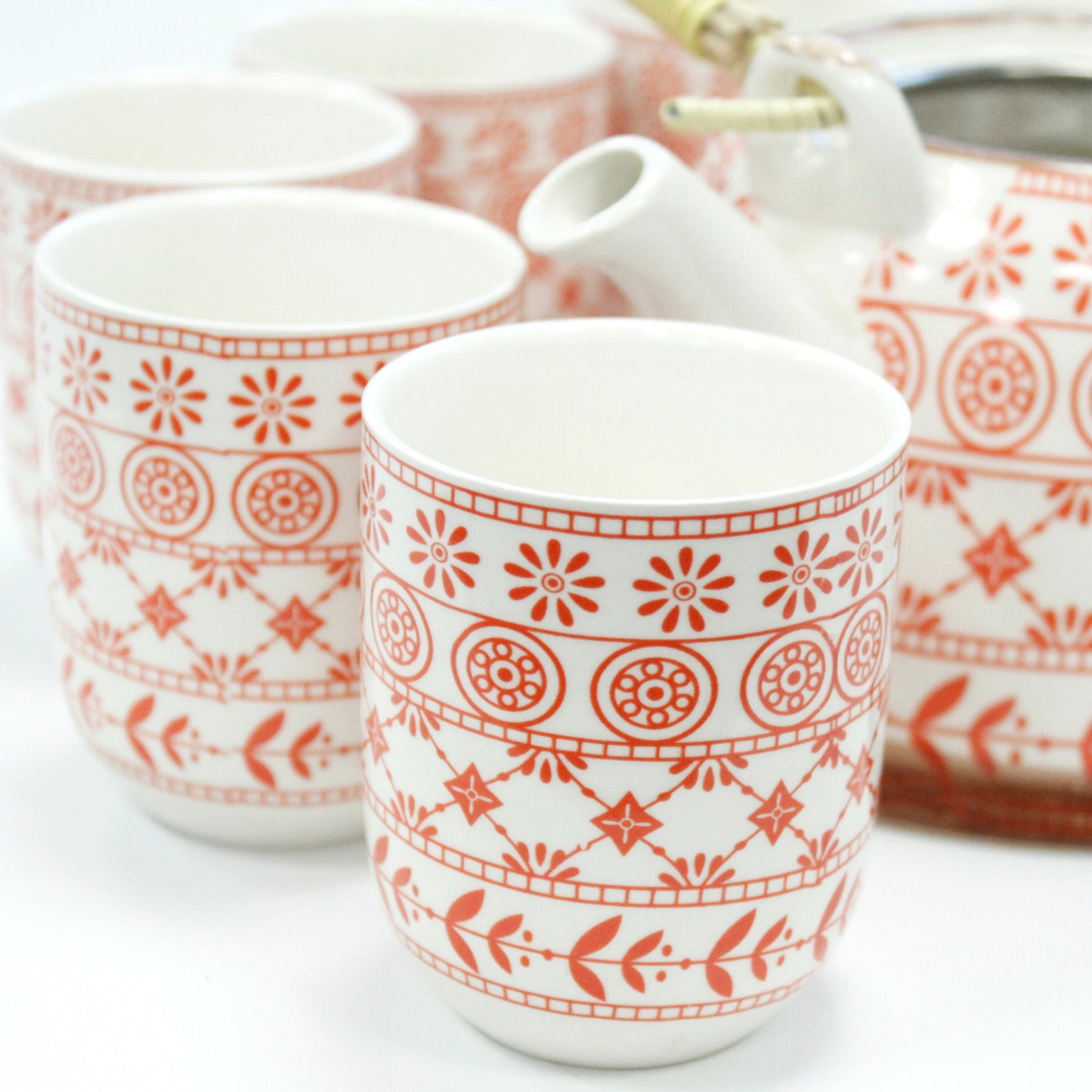 Ceramic Teapot & 6 Cups Set Herbal Tea Pot Set With Strainer