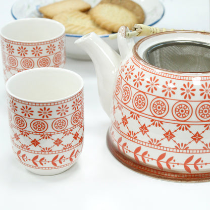 Ceramic Teapot & 6 Cups Set Herbal Tea Pot Set With Strainer