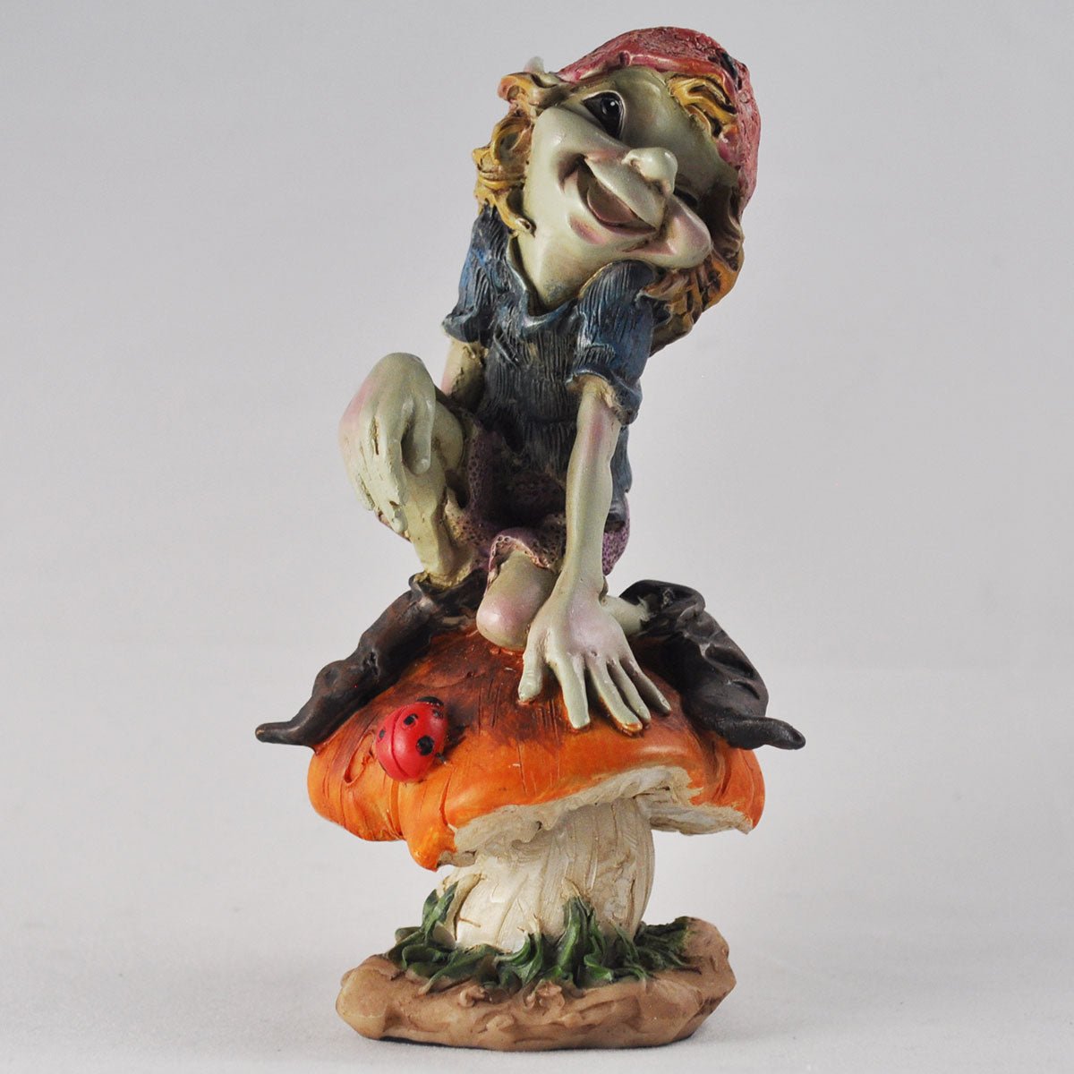 Pixie Sat on Mushrooms Set of 2 Garden Or Home Decor Figurine