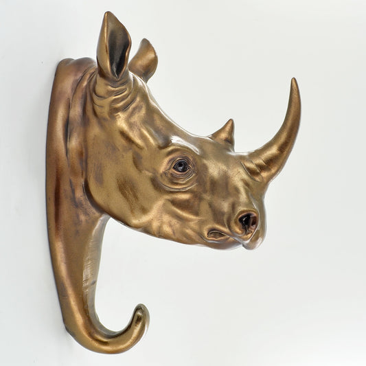 Rhino Head Bronze Wall Coat Hook