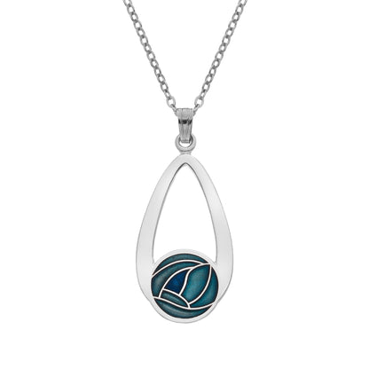 Rennie Mackintosh Fine Enamelled Oval Teardrop Necklace Turquoise 18 Inch Chain