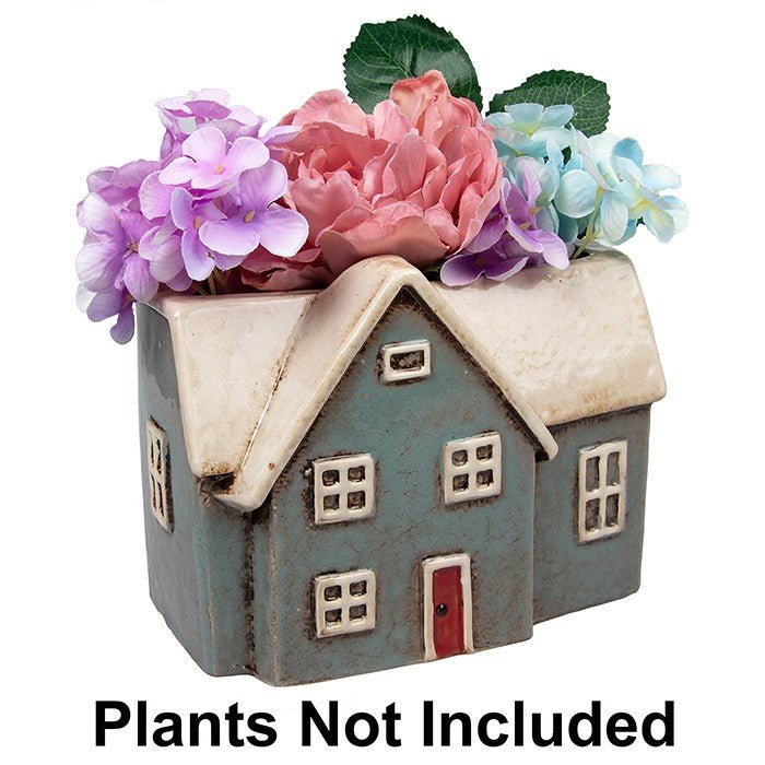Planter - Plant Pot In Shape Of A Blue HouseBy Village Pottery