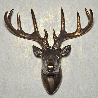 Deer Head Wall Decoration in Painted Bronze Stag Animal Wildlife Home Decor