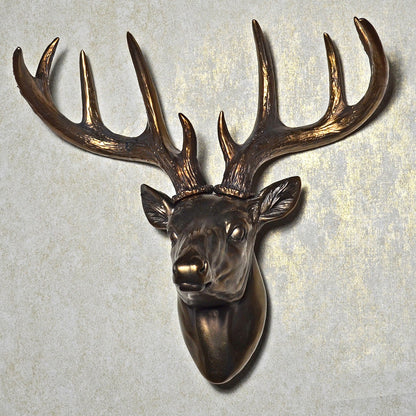 Deer Head Wall Decoration in Painted Bronze Stag Animal Wildlife Home Decor