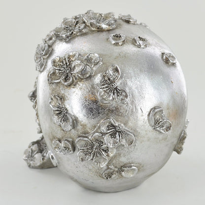 Silver Skull Ornament With Flowers